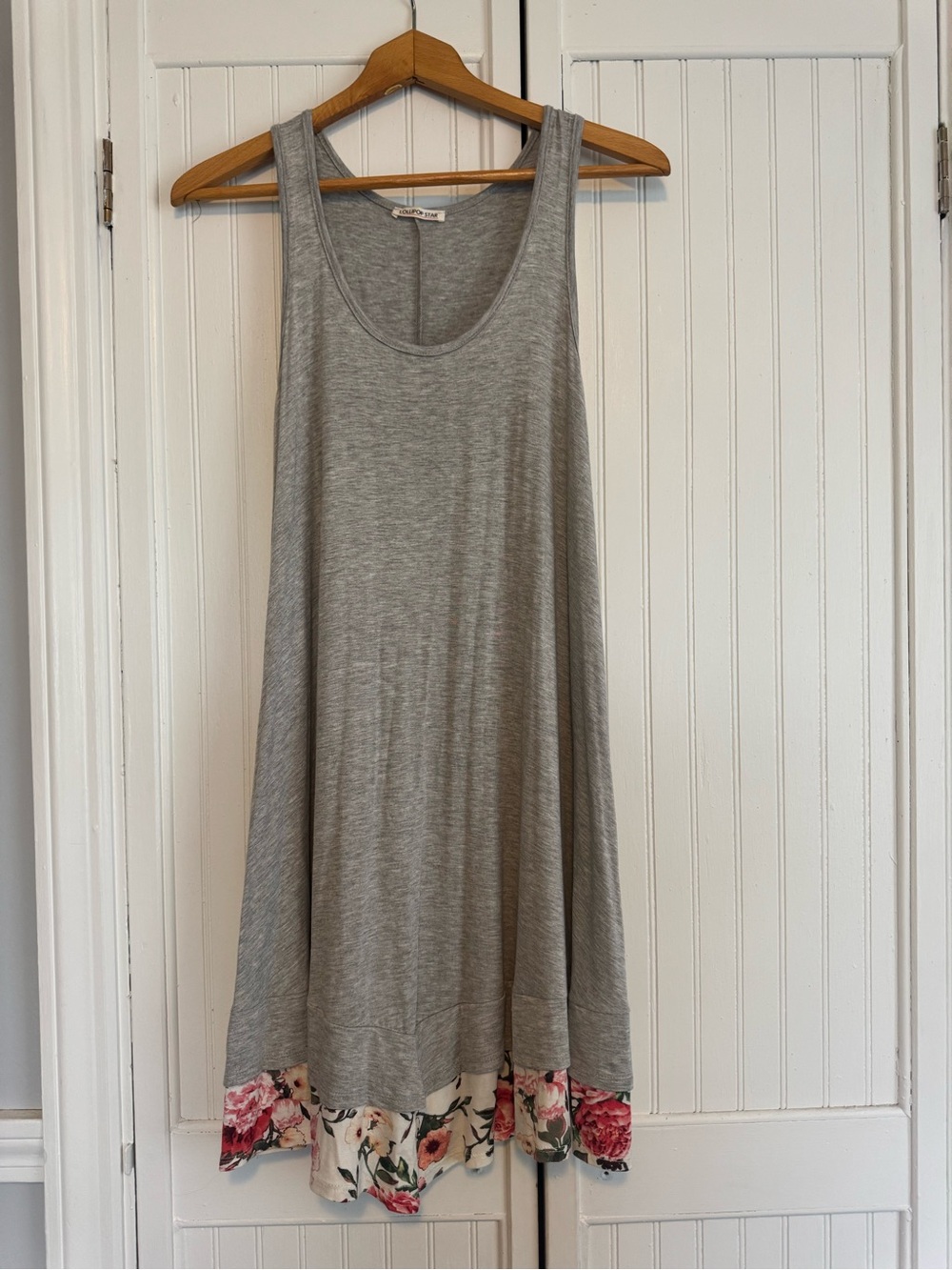 Women's Heather Gray Midi Tank Dress with Floral Hem